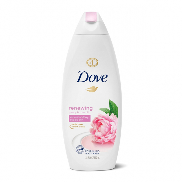 Dove Renewing Peony & Rose Oil Body Wash on white background
